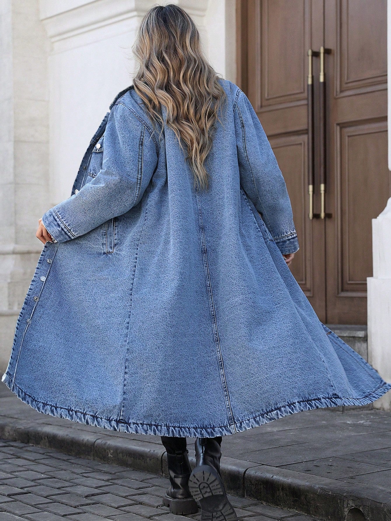 Mobula Sound#Plus Size Women's Spring/Summer Versatile Fashion Denim Front Button Long Coat For Daily, Holiday, Birthday, And Airport Outfits Casual