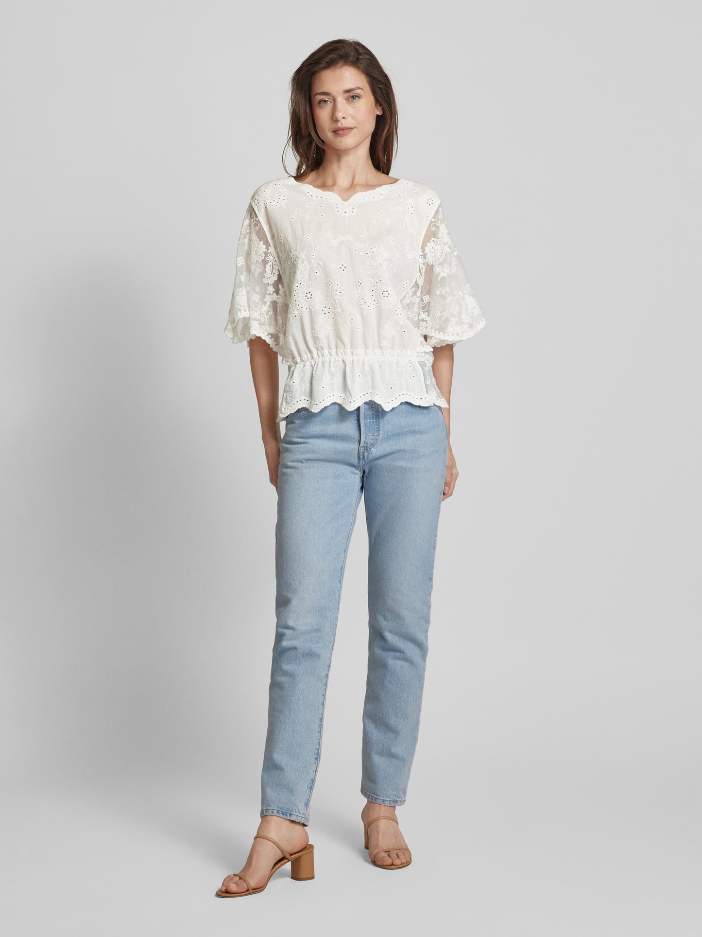 Elegant White Apricot Blouse with Delicate Crochet Lace Detailing
