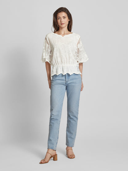 Elegant White Apricot Blouse with Delicate Crochet Lace Detailing