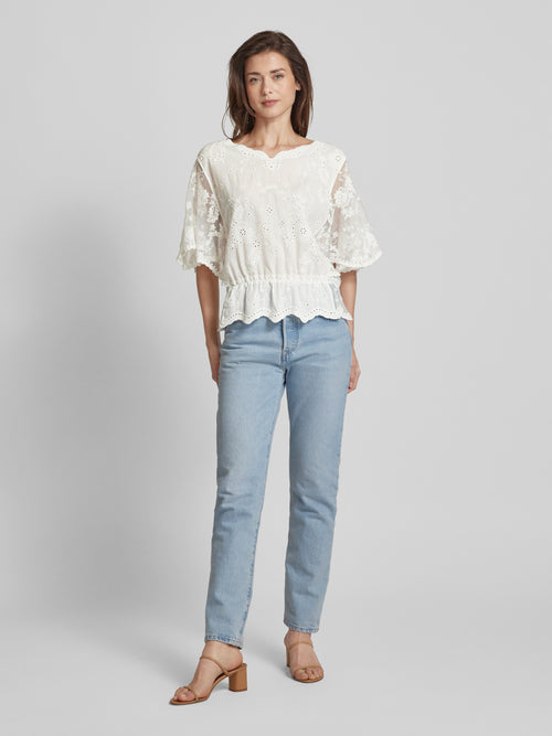 Elegant White Apricot Blouse with Delicate Crochet Lace Detailing