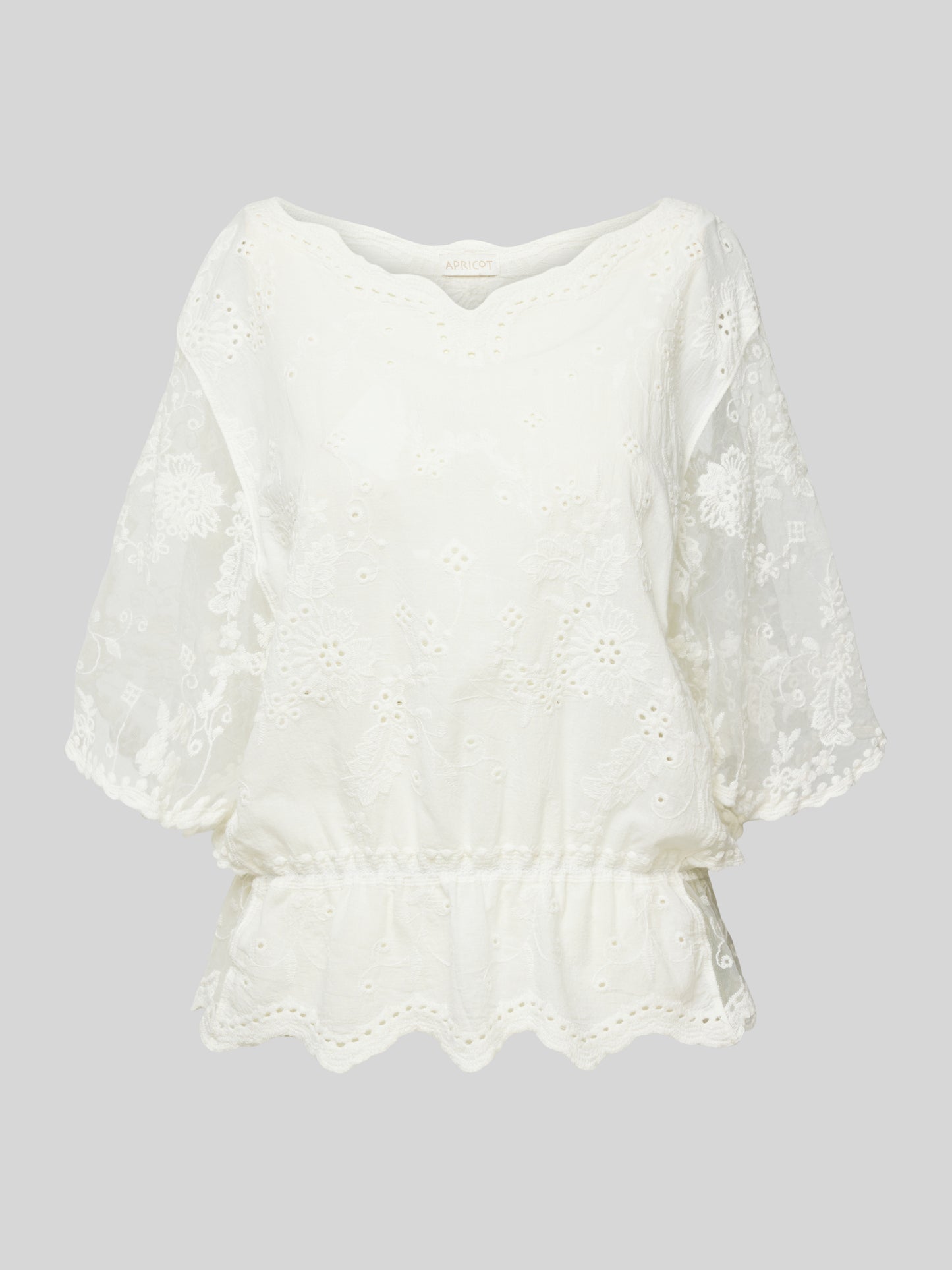 Elegant White Apricot Blouse with Delicate Crochet Lace Detailing