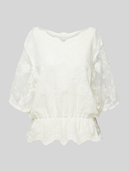 Elegant White Apricot Blouse with Delicate Crochet Lace Detailing