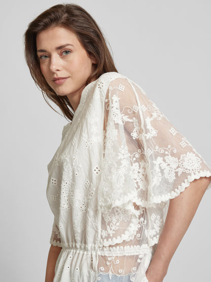 Elegant White Apricot Blouse with Delicate Crochet Lace Detailing